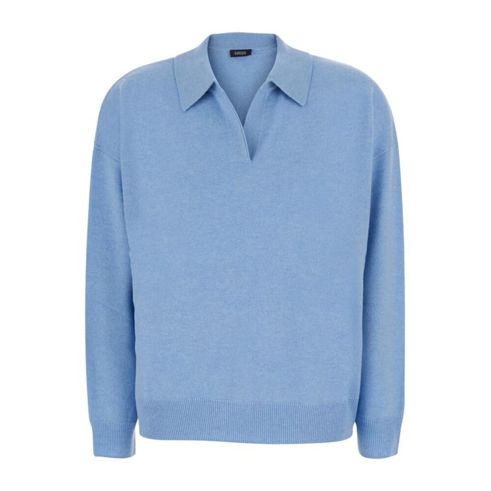 Leplain Women Polo Shirt Neck Knit With Long Sleeves In Blue Cashmere For Women
